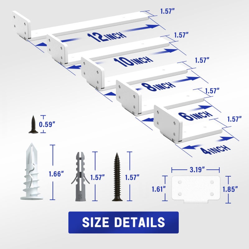 Goovilla Shelf Bracket  Heavy Duty Floating Shelf Brackets 4 inch Long  6 Pack Brackets for Shelves  White Coated Metal Wall Shelf Support Brackets with 1/5 Inch Thick and 160 lb. Load Capacity - Image 3